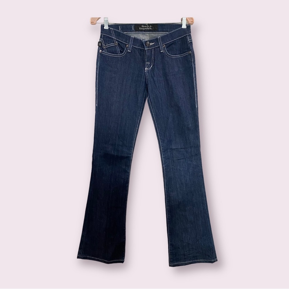 Rock & Republic Kasandra Bootcut Embellished Lowrise Jeans Dark Wash Size 25